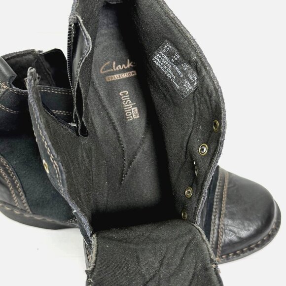 Clarks Whistle Watch Ankle Boots Sz 10 Black Leather Biker Booties 16724 - Picture 7 of 9